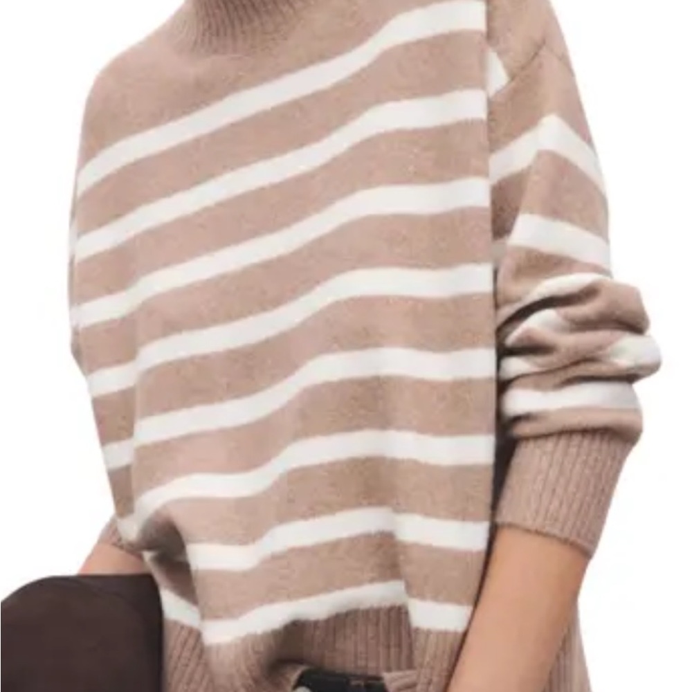 Jessica Simpson Tan and White Striped Turtleneck Sweater